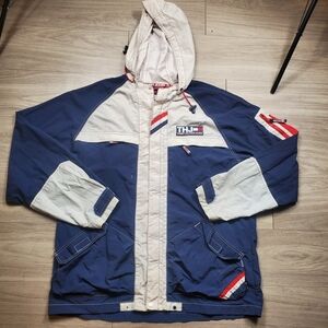 Vintage Tommy Hilfiger Jacket Mens XL Navy Blue Red Sailing Windbreaker Coat 90s